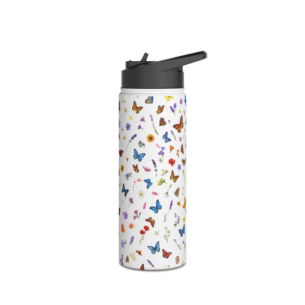 Butterfly Floral Pattern Stainless Steel Water Bottle | Standard Lid