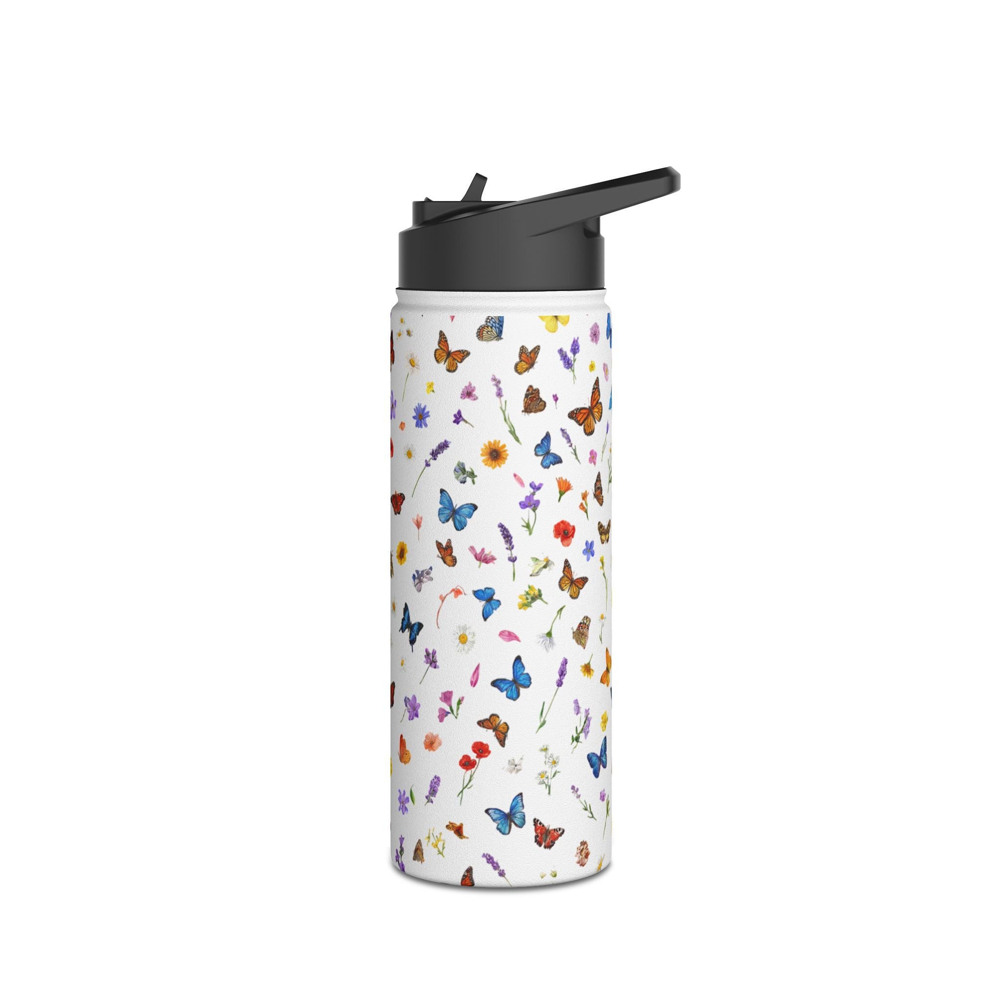 Butterfly Floral Pattern Stainless Steel Water Bottle | Standard Lid