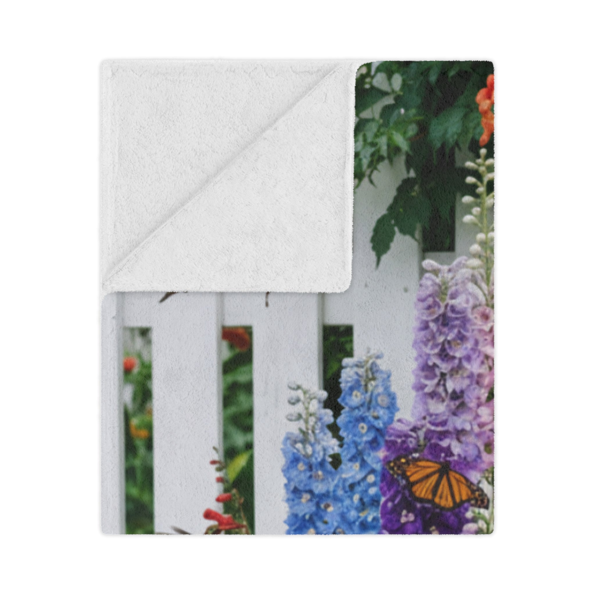 Floral Garden Minky Blanket/ Colorful Lupines & Butterfly Throw
