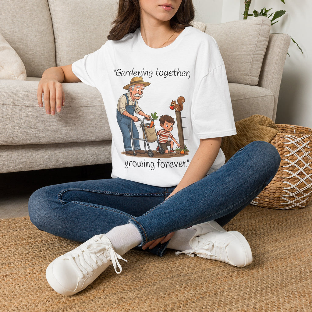 Gardening Together Growing Forever T-Shirt | Grandpa and Child Garden Design