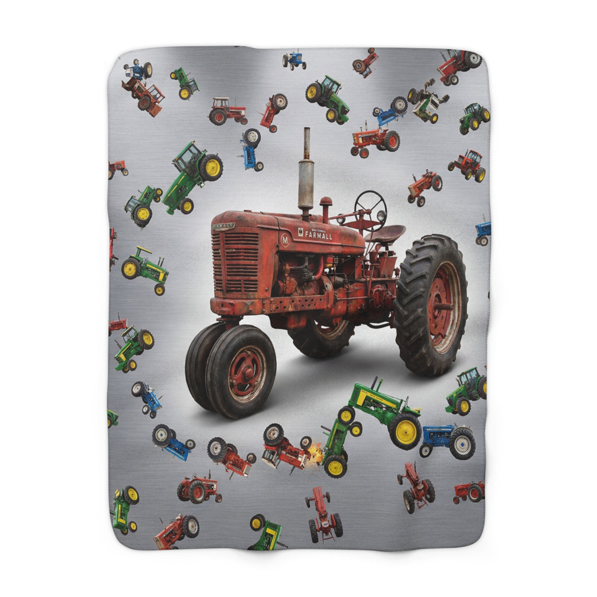 Vintage Tractor Pattern Sherpa Blanket | Farm Tractor Throw, Rustic Tractor Print