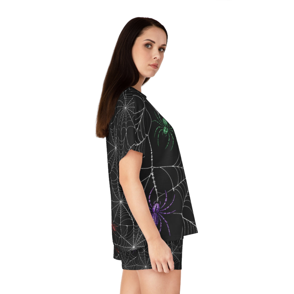 Colorful Spiders on Webs Pajama Set | Short Pajama Set