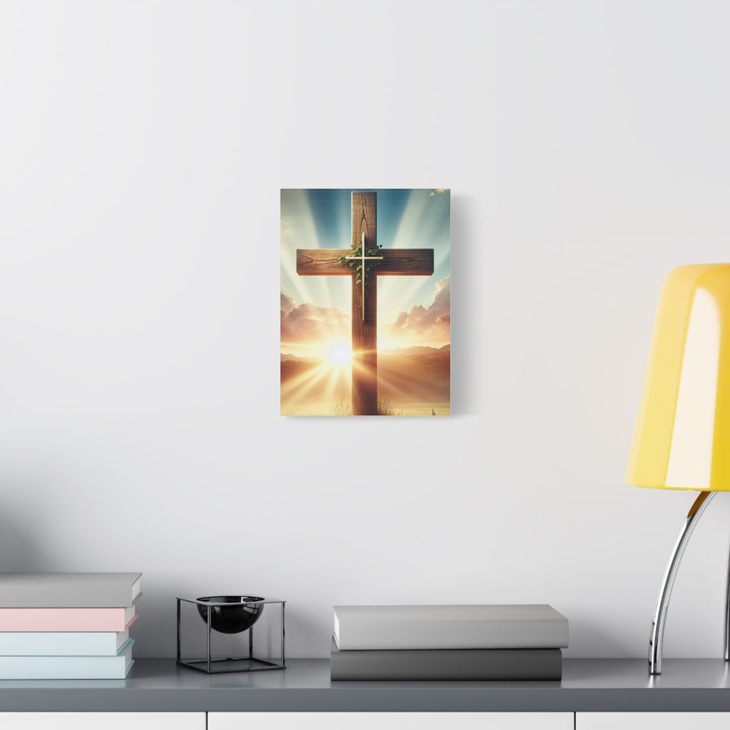 Sunrise Cross Matte Canvas Wall Art / Christian Inspirational Religious Home Decor