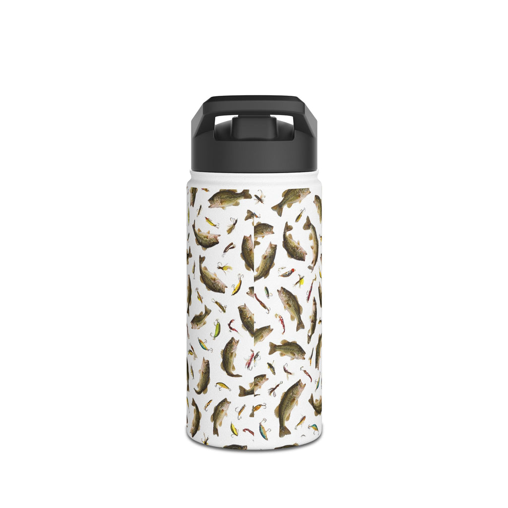 Bass Pattern Stainless Steel Water Bottle | Fishing Fish Design