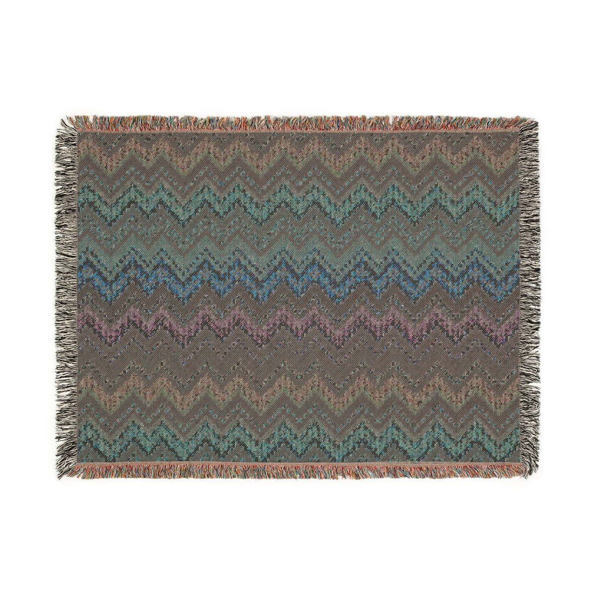 Chevron Ombré Woven Fringe Blanket - Multicolor Zigzag