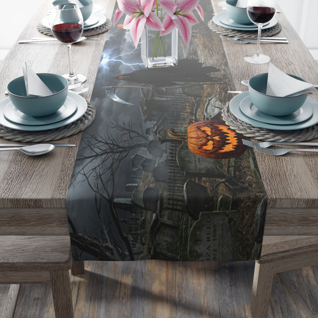 Haunted Graveyard Table Runner — Spooky Halloween Haunted House & Jack-o’-Lantern Décor