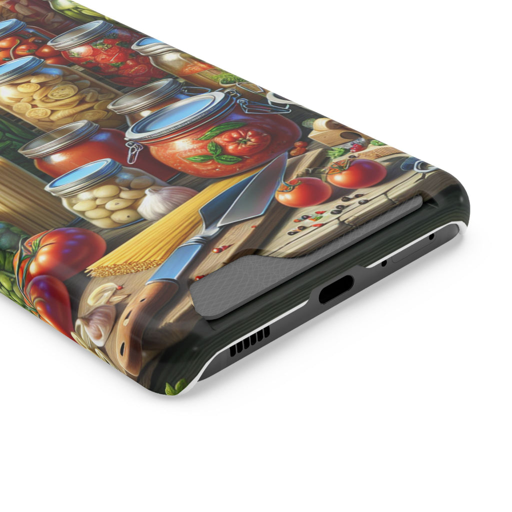 Canning Kitchen Phone Case with Card Holder / Rustic Pantry Jar & Veggie Design