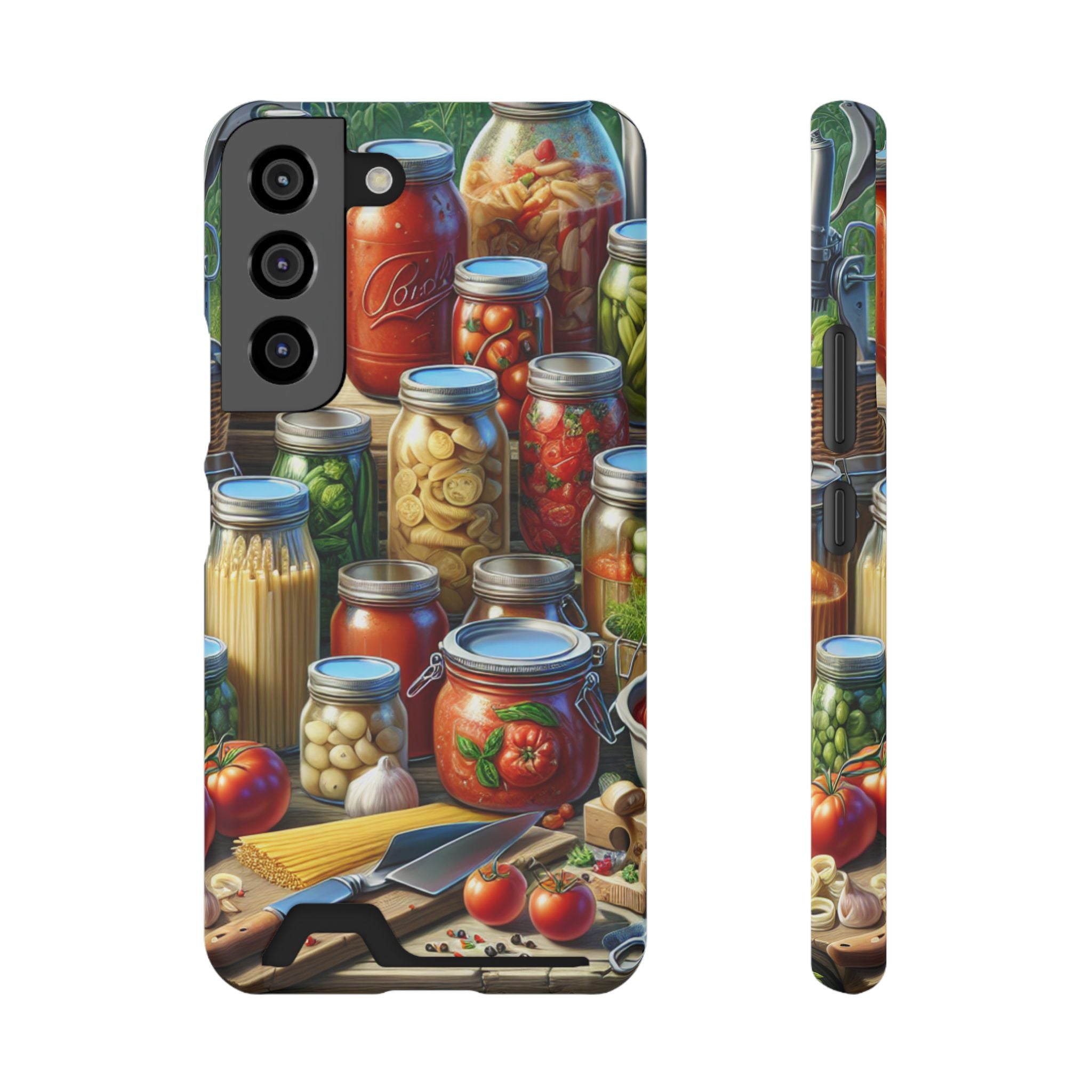 Canning Kitchen Phone Case with Card Holder / Rustic Pantry Jar & Veggie Design