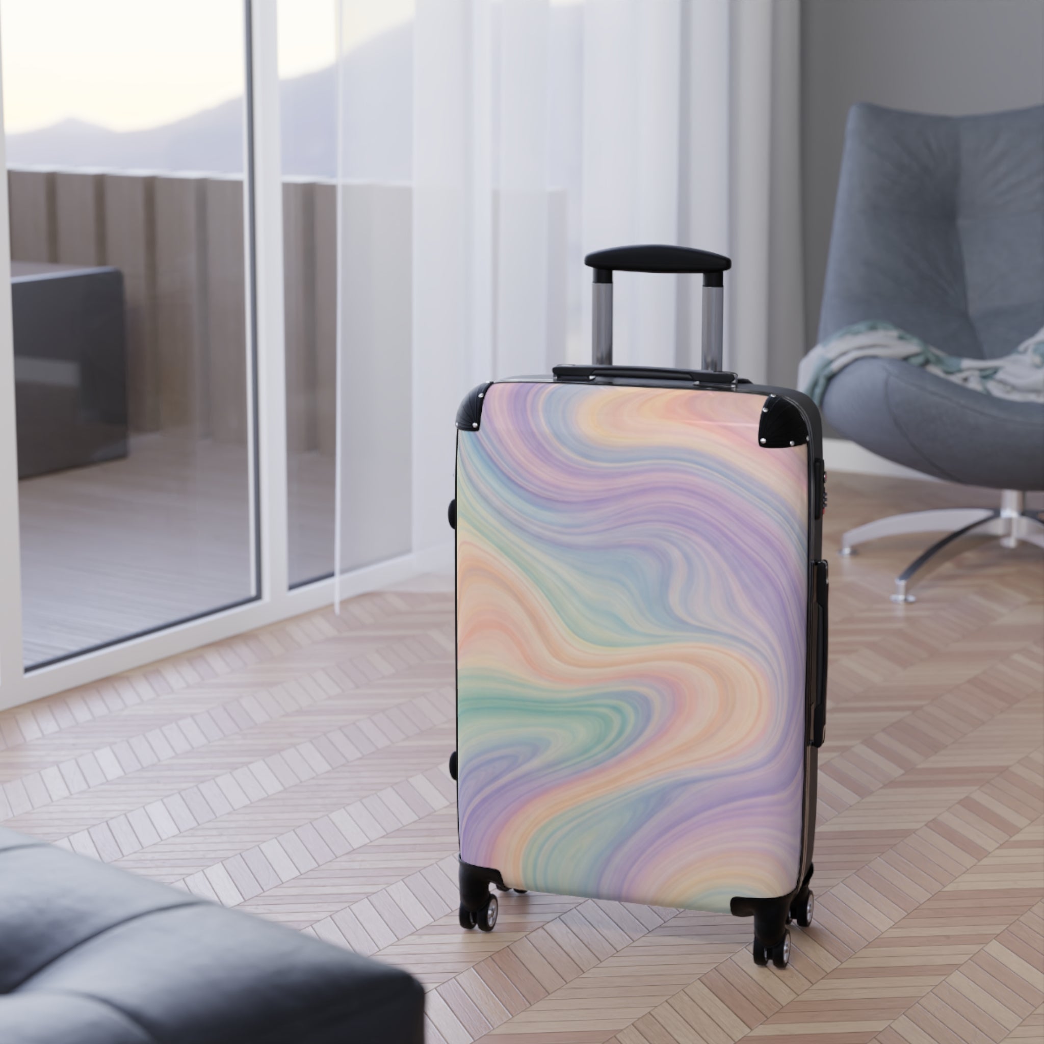 Psychedelic Swirl Colorful Marble Suitcase | Retro Travel Luggage
