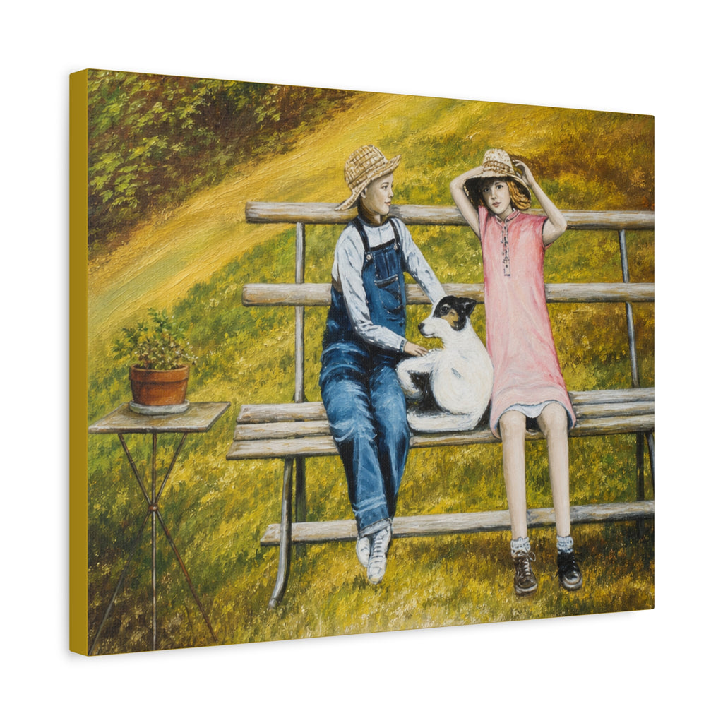 Children on Bench Painting Canvas