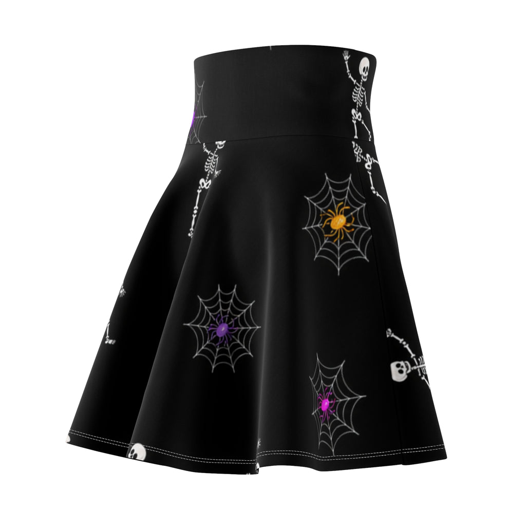 Skeleton & Spiderweb Skater Skirt | High-Rise Halloween Skirt for Women