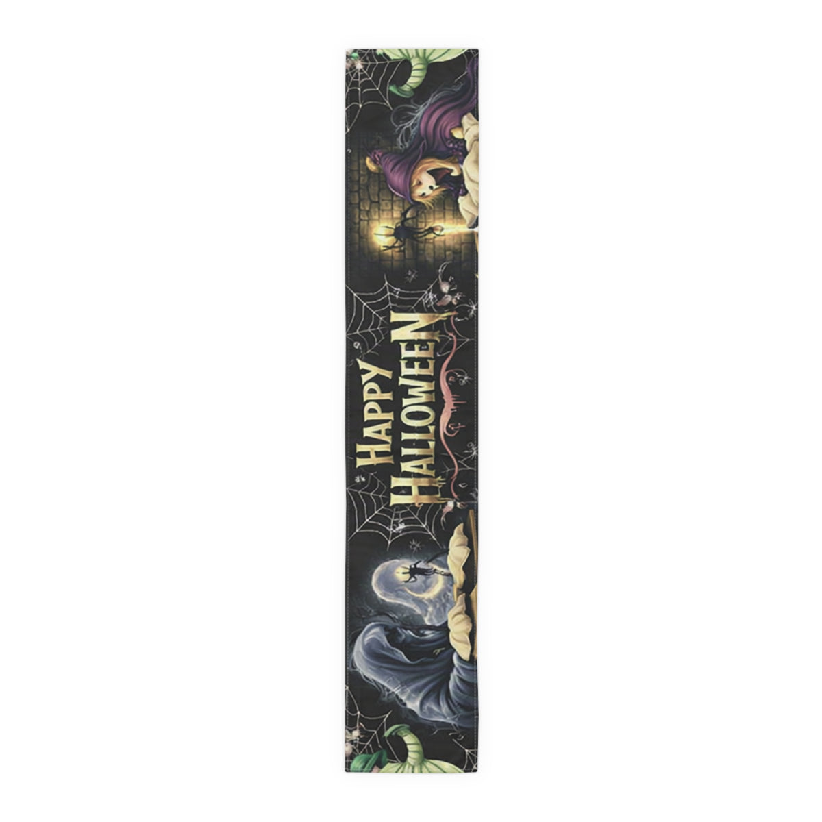 Happy Halloween Table Runner | Glowing Moon, Bats & Spiderwebs – Seasonal Table Decor