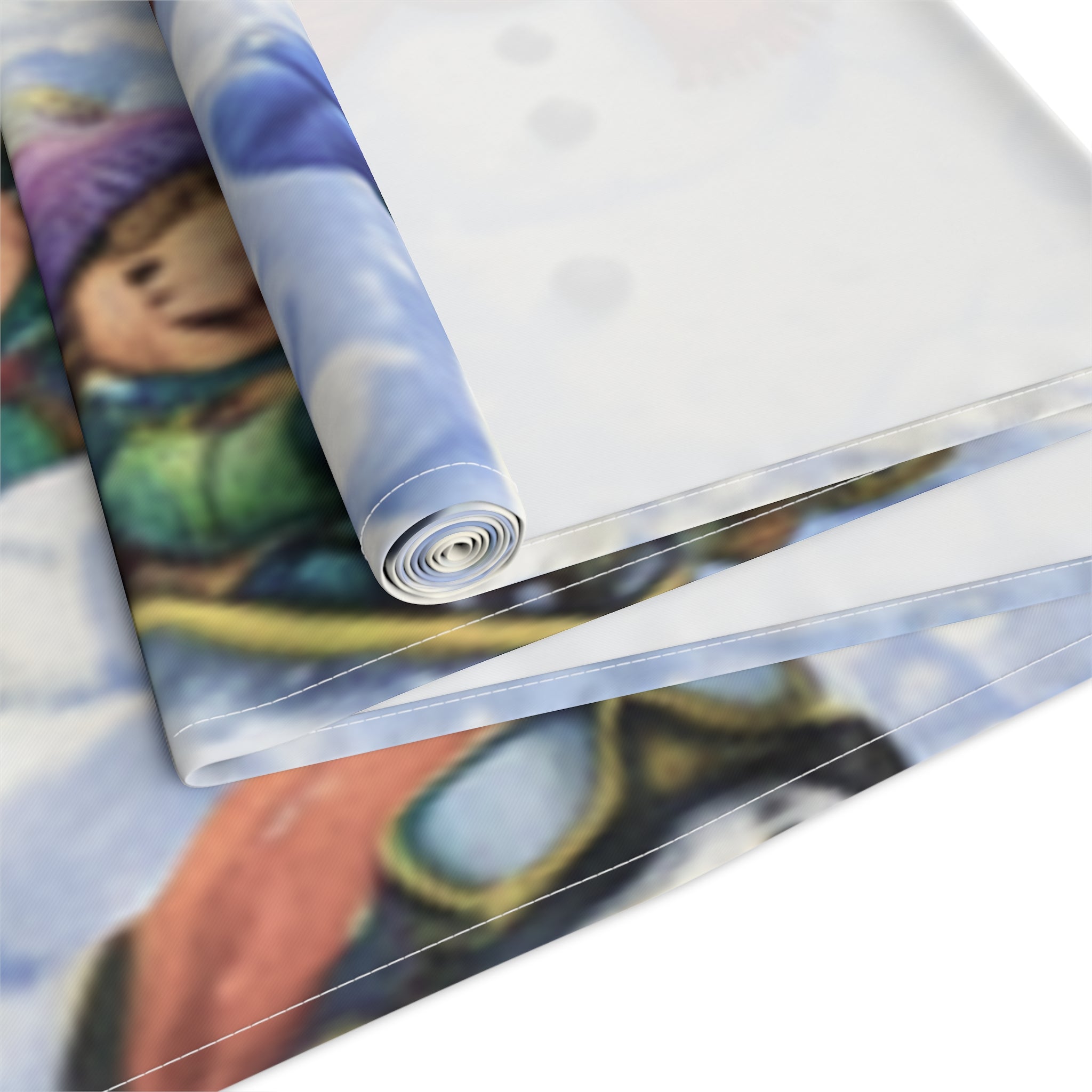 Snowball Fight Snowman Scene Table Runner | Cotton Poly