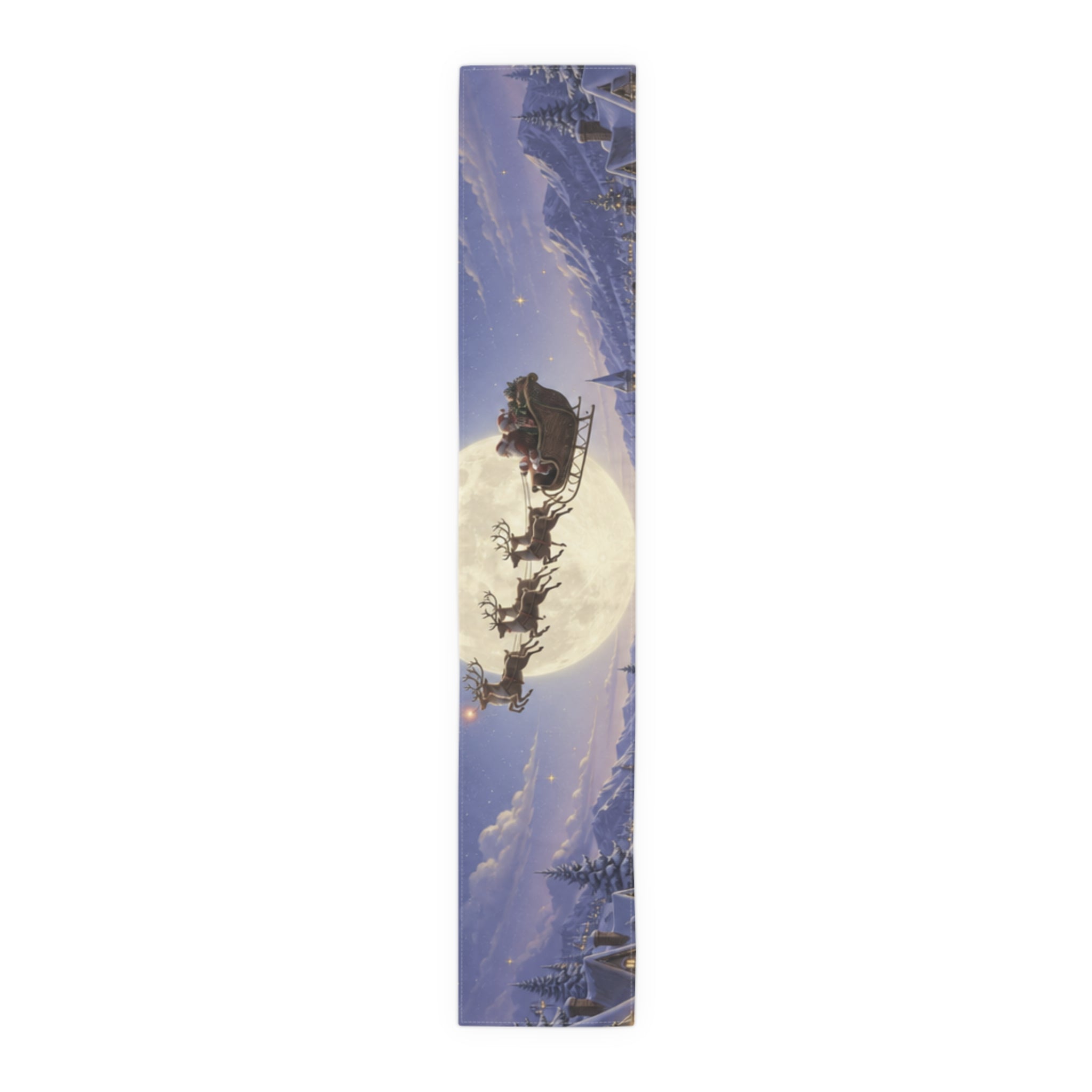 Santa and Reindeer Moonlit Scene Table Runner