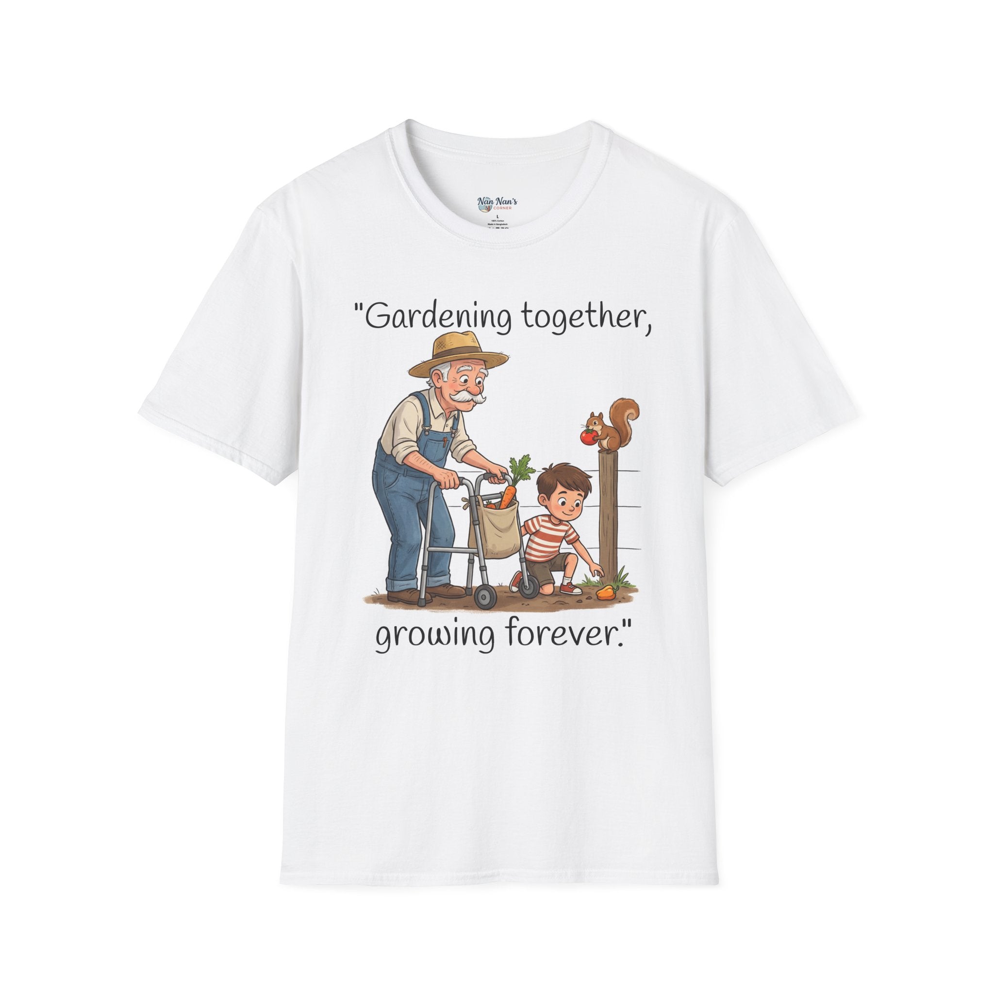 Gardening Together Growing Forever T-Shirt | Grandpa and Child Garden Design