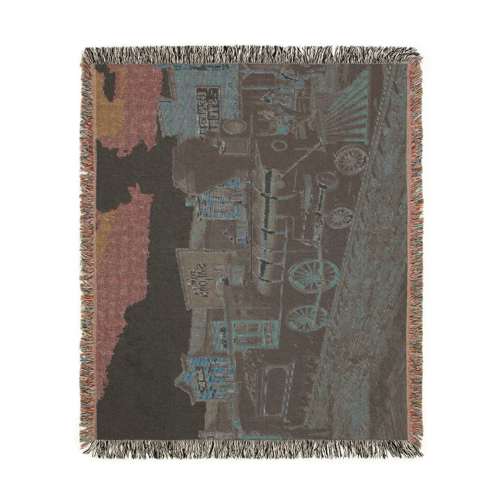Vintage Steam Locomotive Woven Blanket | Western Town Train Throw