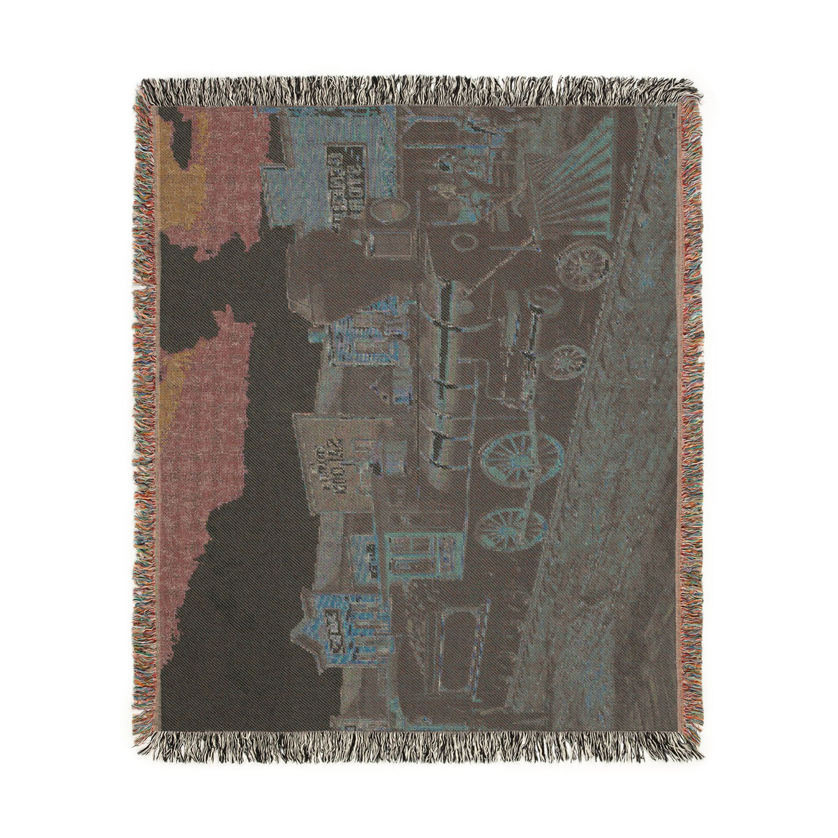 Vintage Steam Locomotive Woven Blanket | Western Town Train Throw