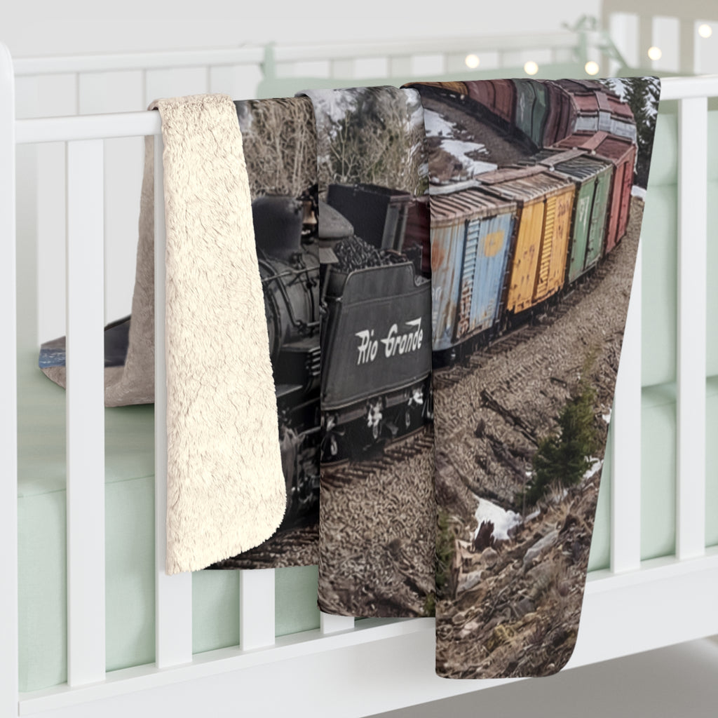 Sherpa Fleece Blanket Vintage Steam Train Mountain Route