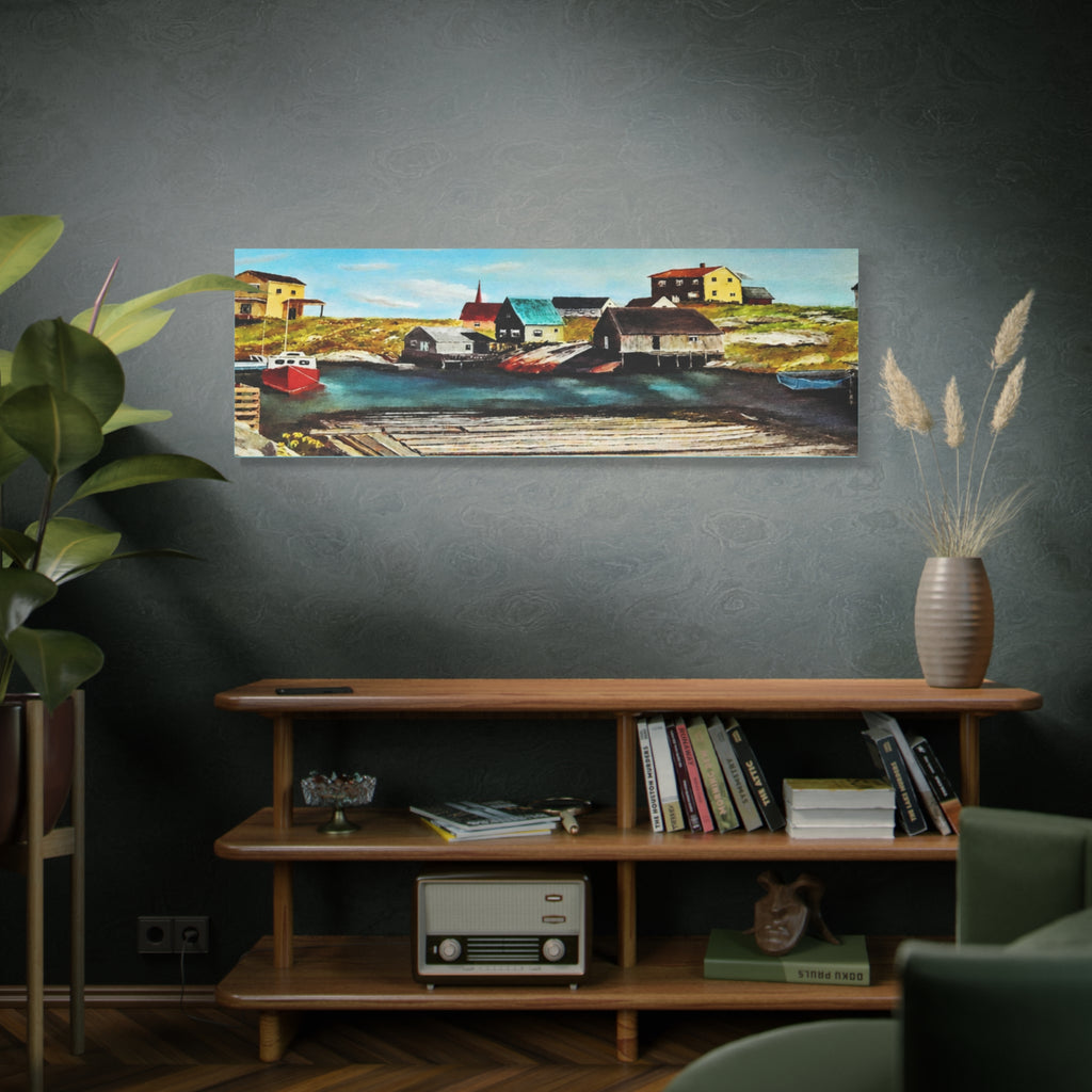 Coastal Fishing Village Canvas /Panoramic Seascape Matte Stretched