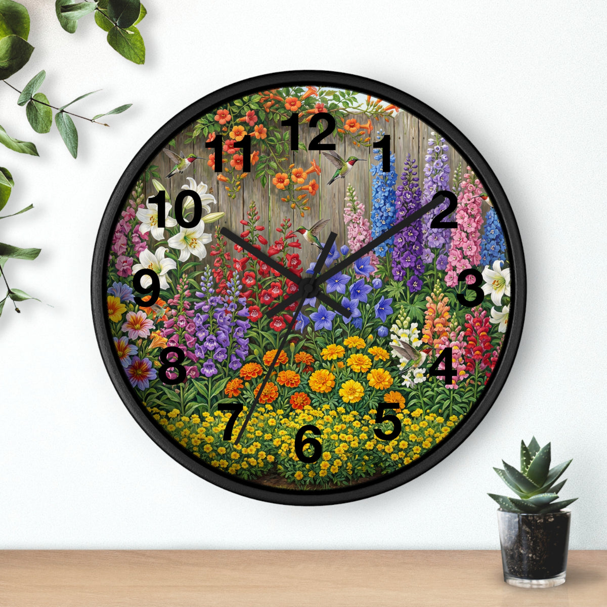 Floral Garden Wall Clock — Colorful Cottage Flower Timepiece