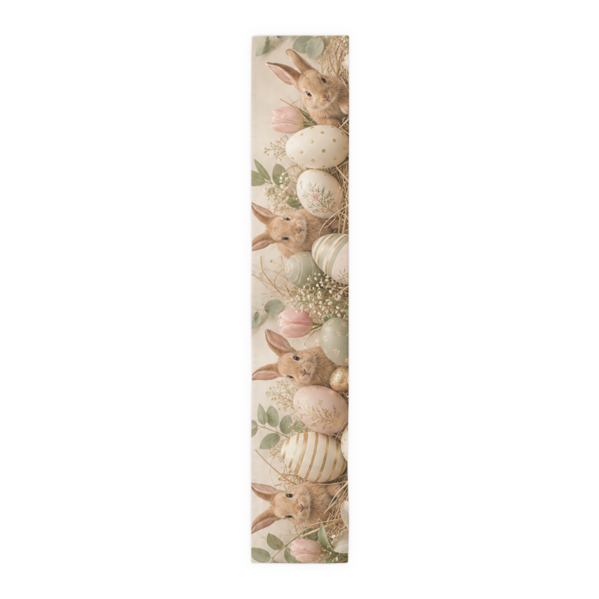 Easter Bunnies and Painted Eggs Table Runner Cotton Poly | Neutral Side