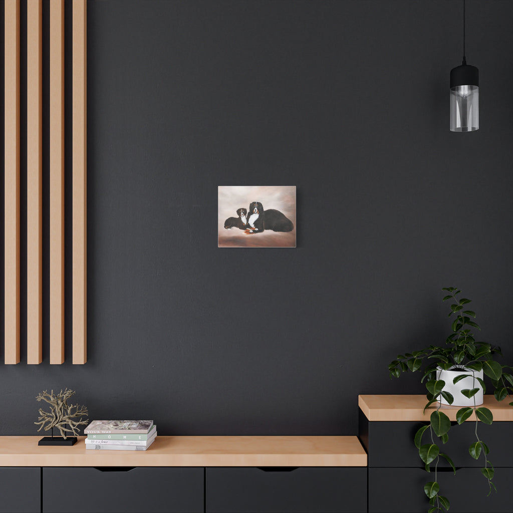 Bernese Mountain Dogs Painting Canvas, Matte Stretched Wall Art