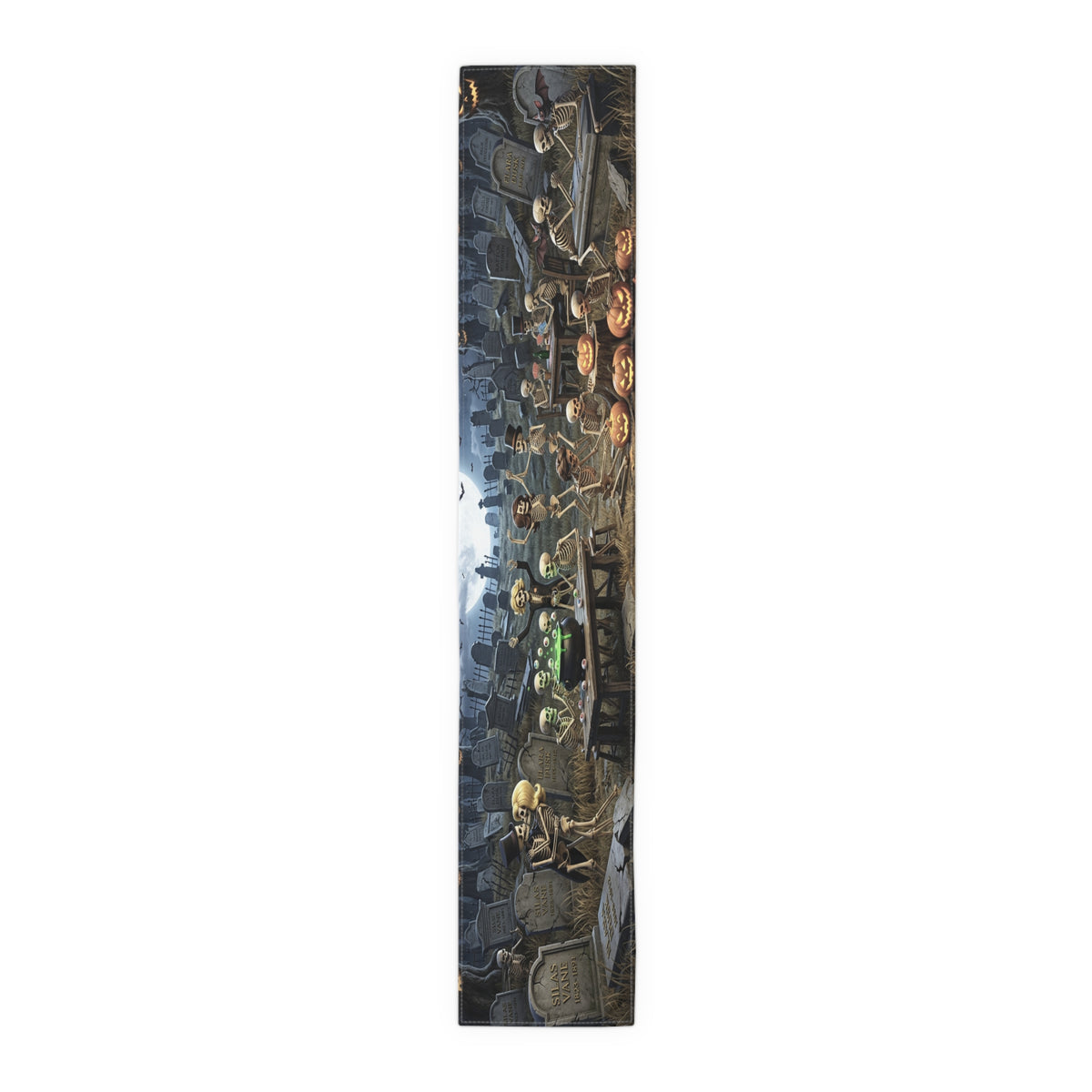 Haunted Graveyard Table Runner | Moonlit Tombstones, Creeping Vines & Jack-O'-Lanterns