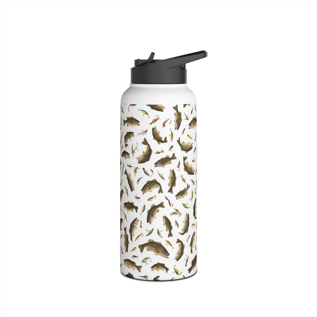 Bass Pattern Stainless Steel Water Bottle | Fishing Fish Design