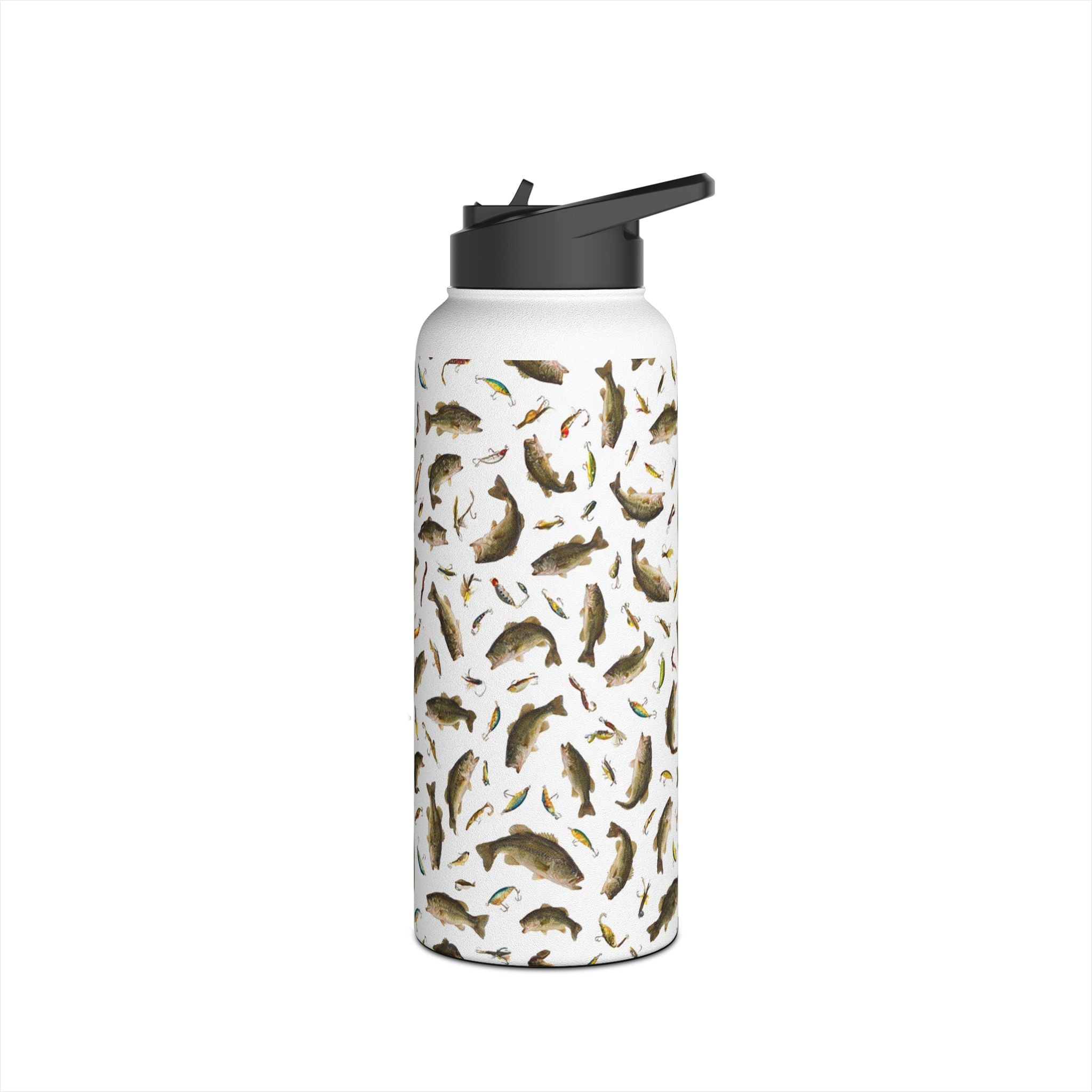Bass Pattern Stainless Steel Water Bottle | Fishing Fish Design