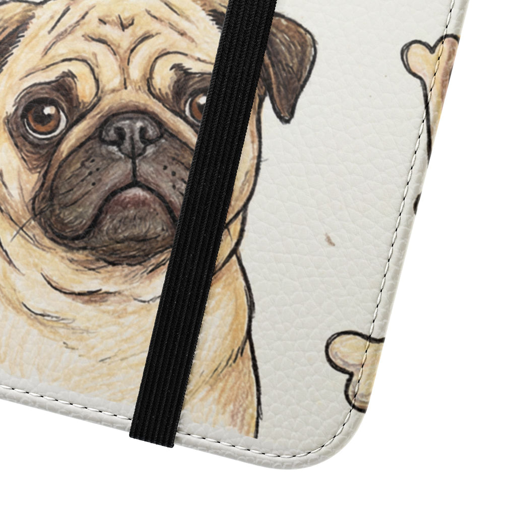 Pug & Bones Phone Flip Case / Cute Dog Wallet Cover