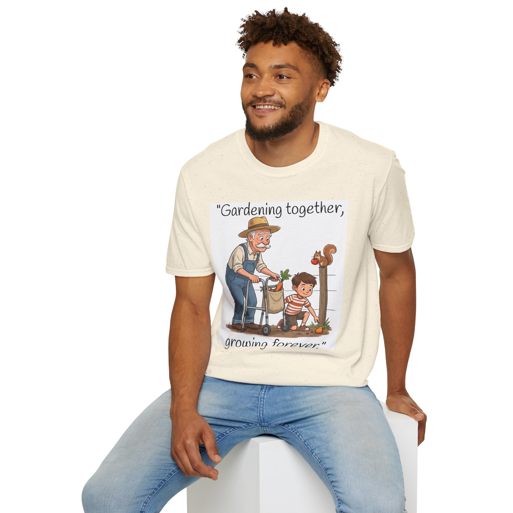 Gardening Together Growing Forever T-Shirt | Grandpa and Child Garden Design