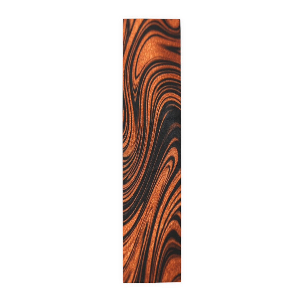 Halloween Copper Marble Swirl Table Runner | Abstract Woodgrain Pattern