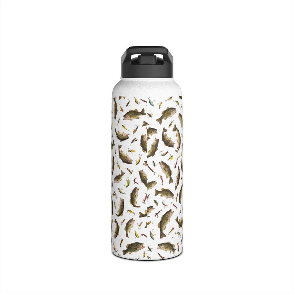 Bass Pattern Stainless Steel Water Bottle | Fishing Fish Design