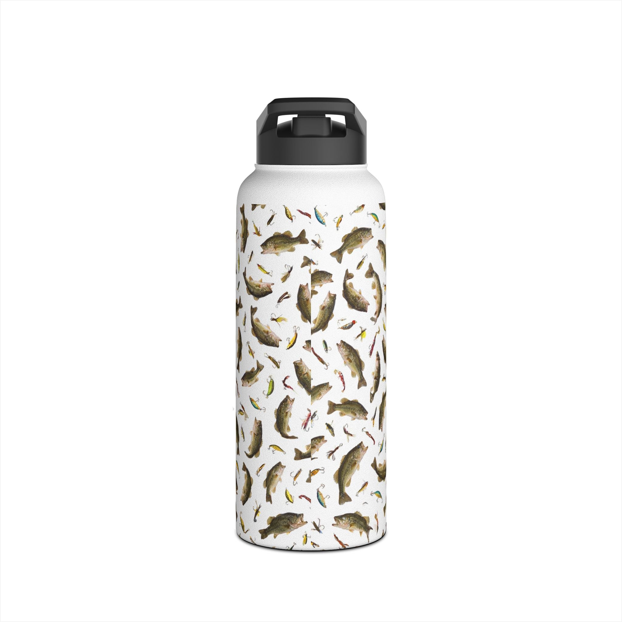 Bass Pattern Stainless Steel Water Bottle | Fishing Fish Design