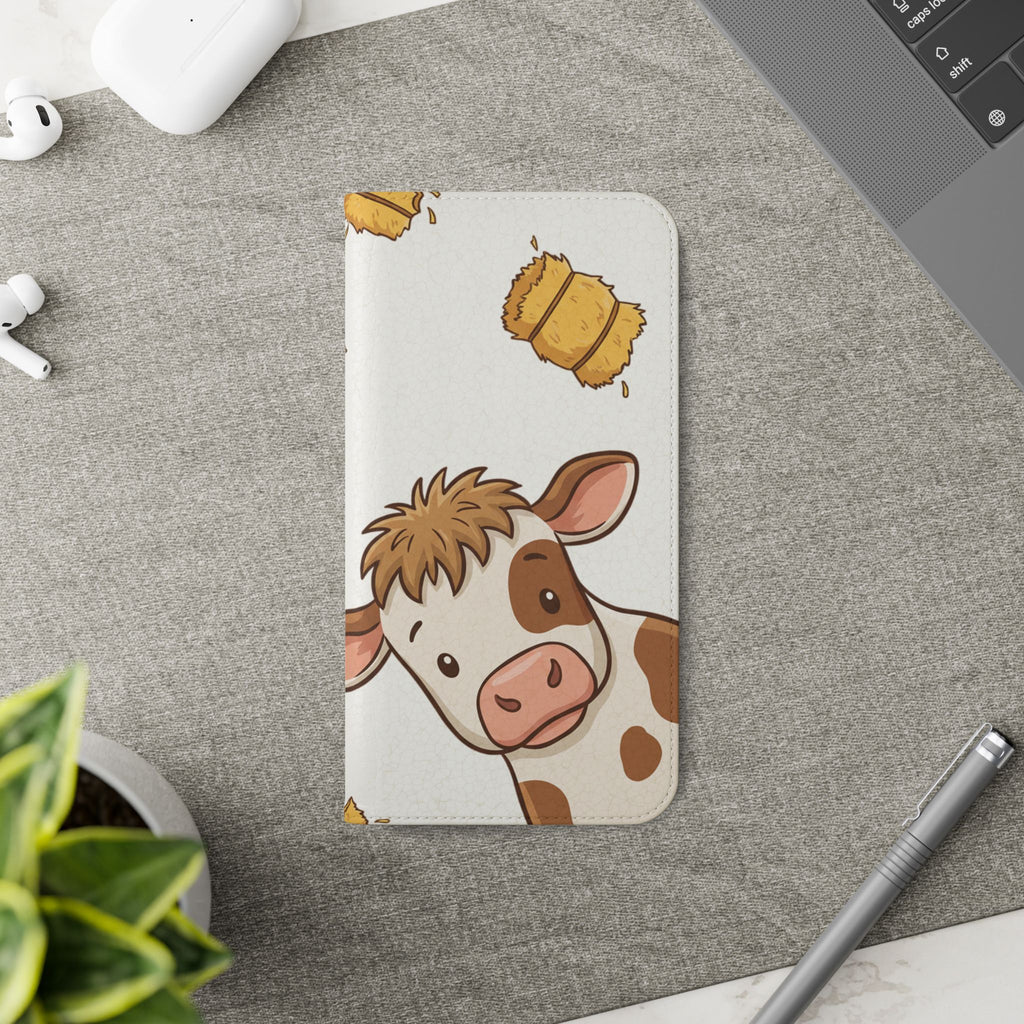Cow & Hay Pattern Flip Case/ Cute Farm Animal Phone Wallet