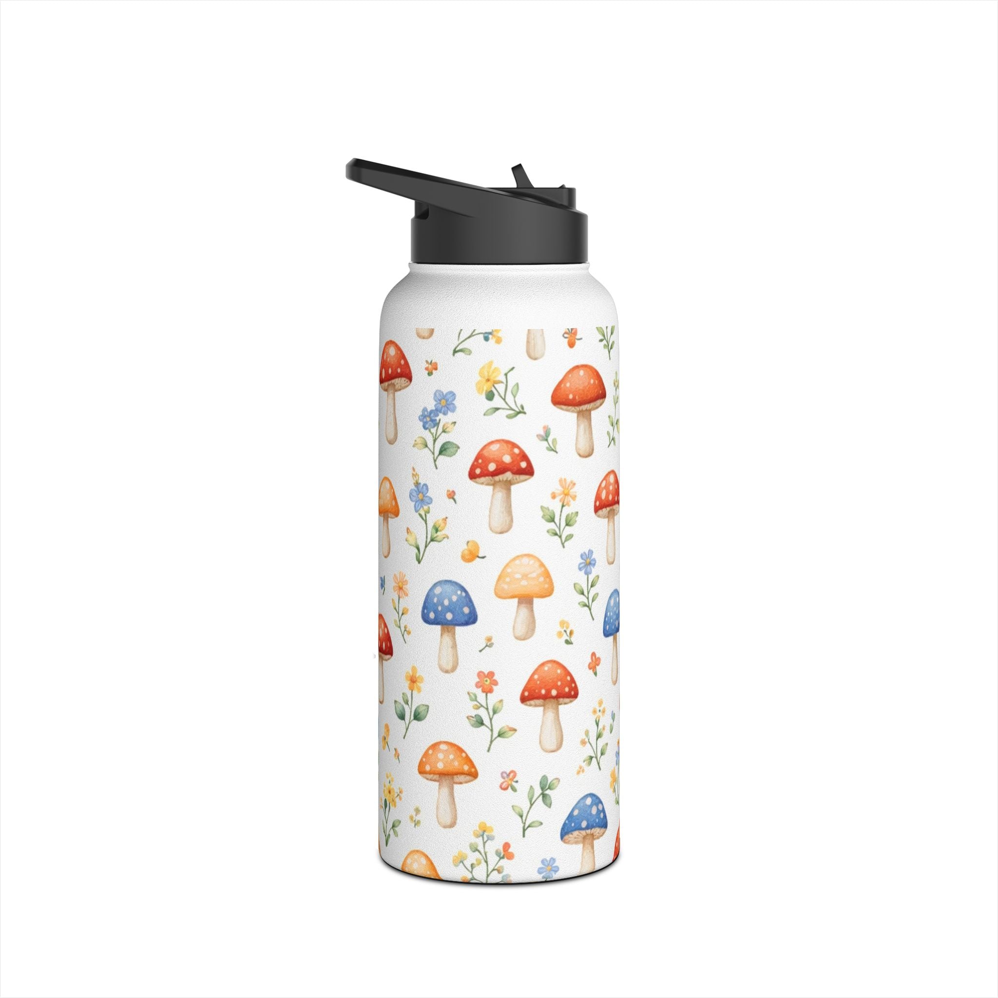 Watercolor Mushroom Pattern Stainless Steel Water Bottle | Floral Doodle