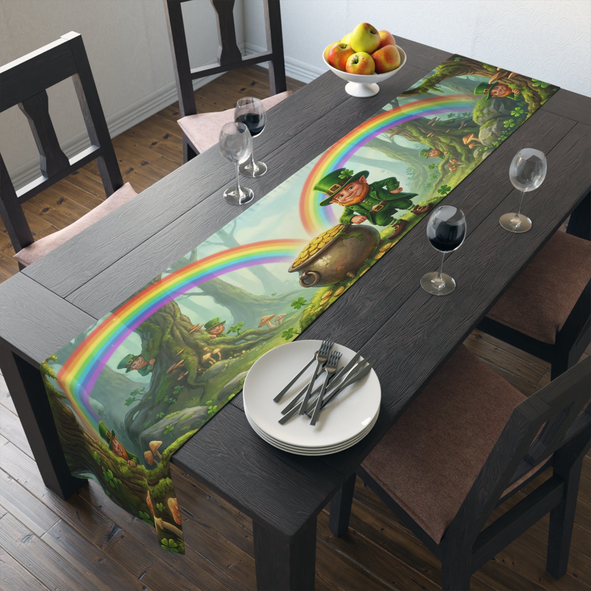 Leprechaun Pot of Gold Table Runner | St. Patrick's Day Rainbow Decor