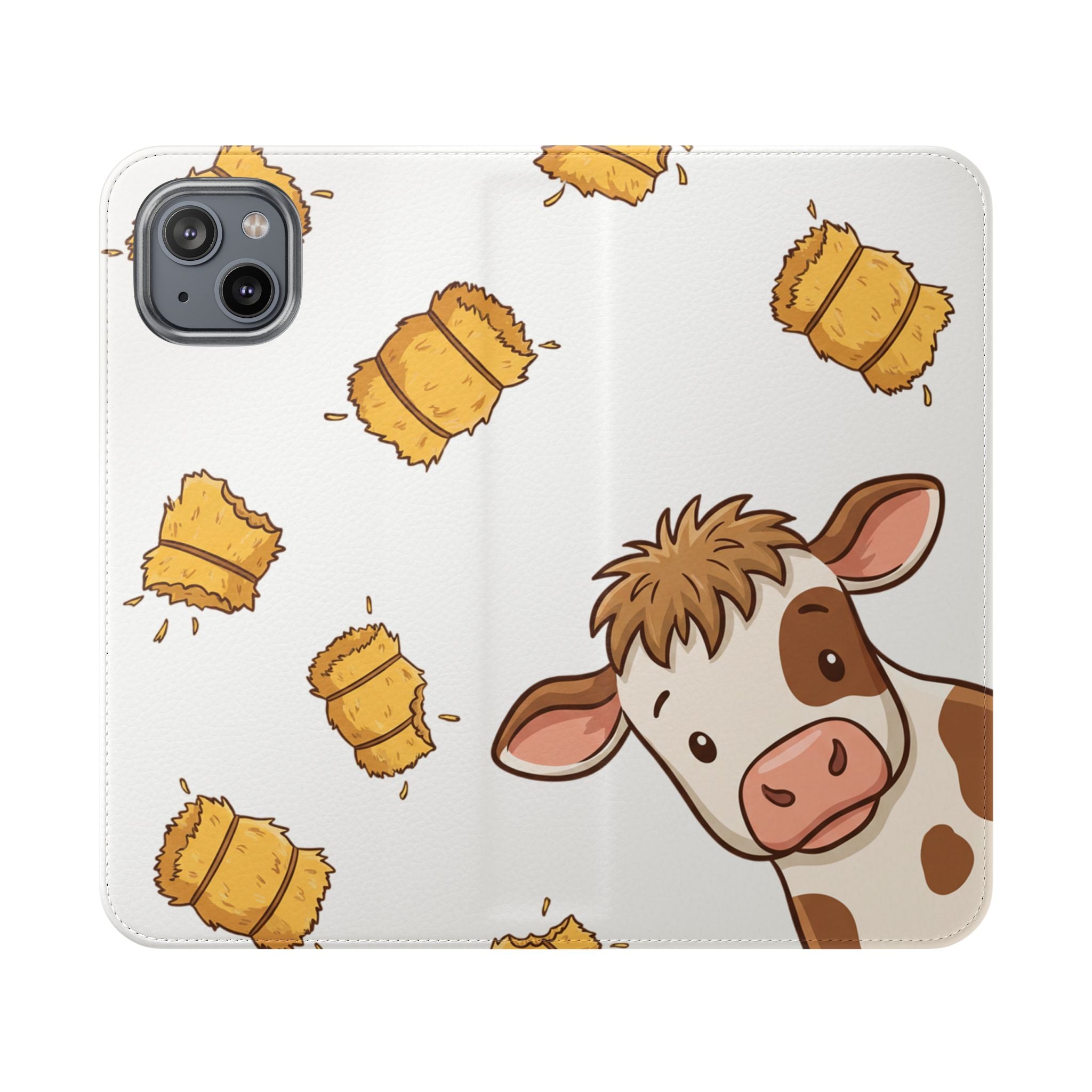 Cow & Hay Pattern Flip Case/ Cute Farm Animal Phone Wallet