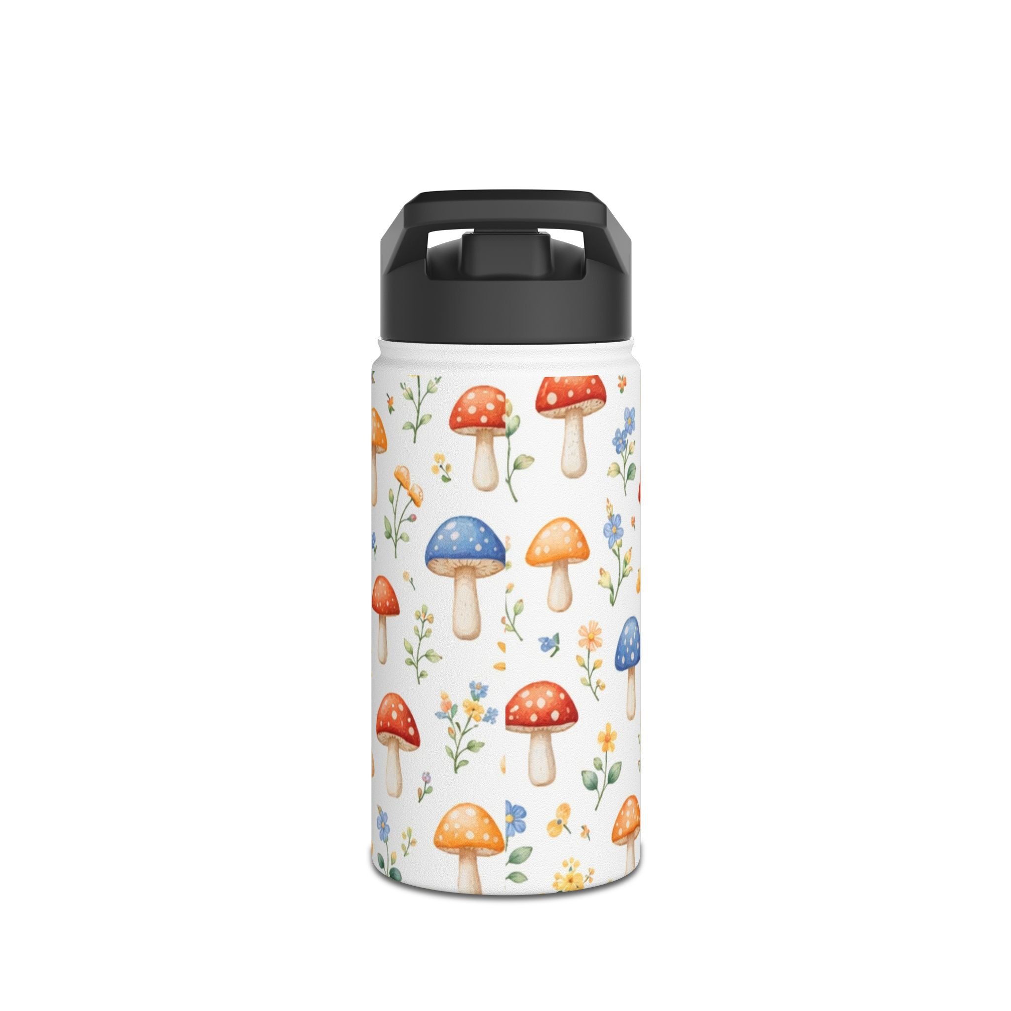 Watercolor Mushroom Pattern Stainless Steel Water Bottle | Floral Doodle