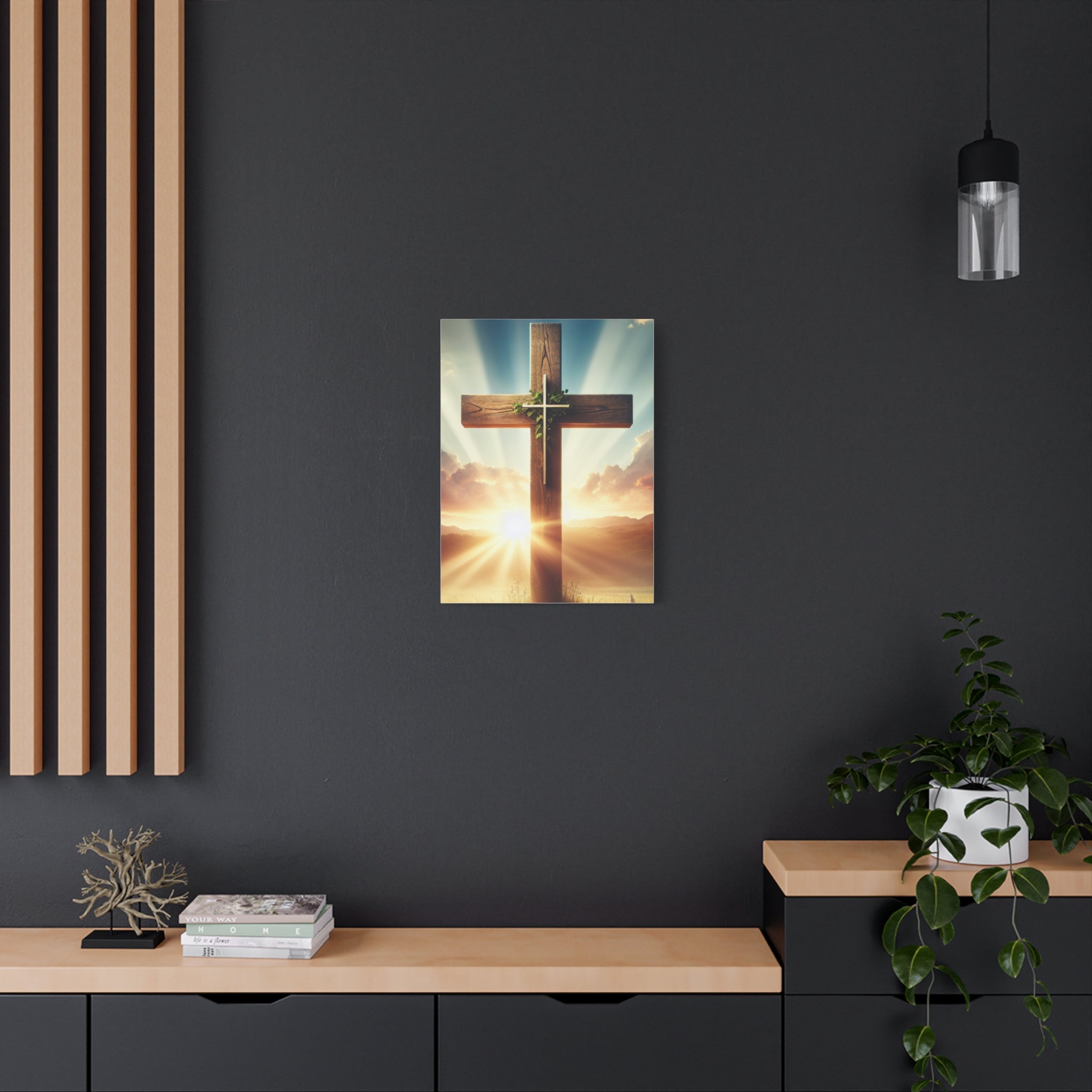 Sunrise Cross Matte Canvas Wall Art / Christian Inspirational Religious Home Decor