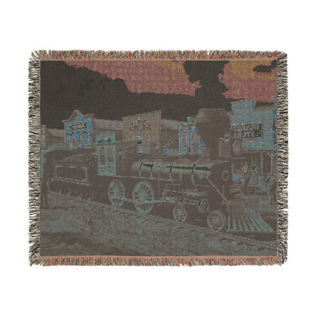 Vintage Steam Locomotive Woven Blanket | Western Town Train Throw