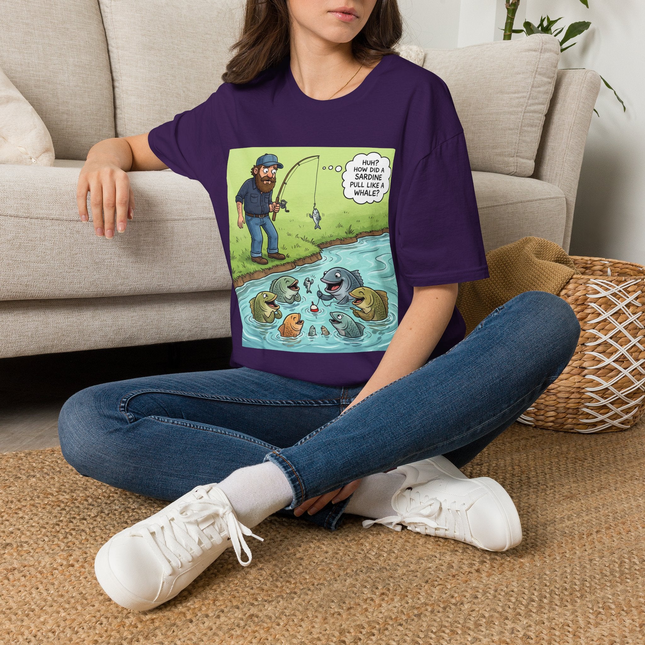 Fishing Bass Cartoon Unisex Graphic T-Shirt – Funny Lure Pond Fish Cotton Tee