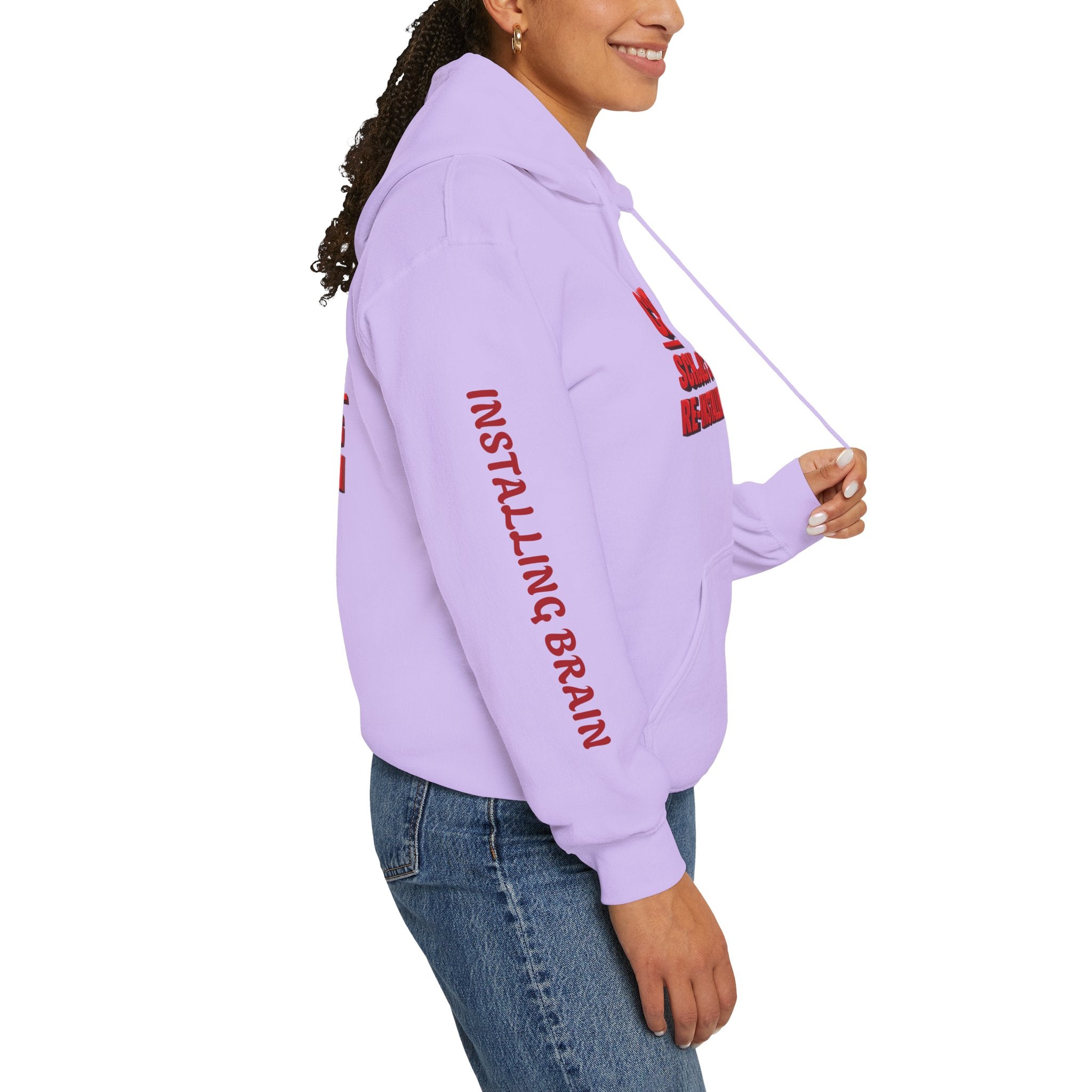 Hoodie — "CAUTION: Schools Starting, Re-Installing Brain" Back-to-School Graphic Hoodie