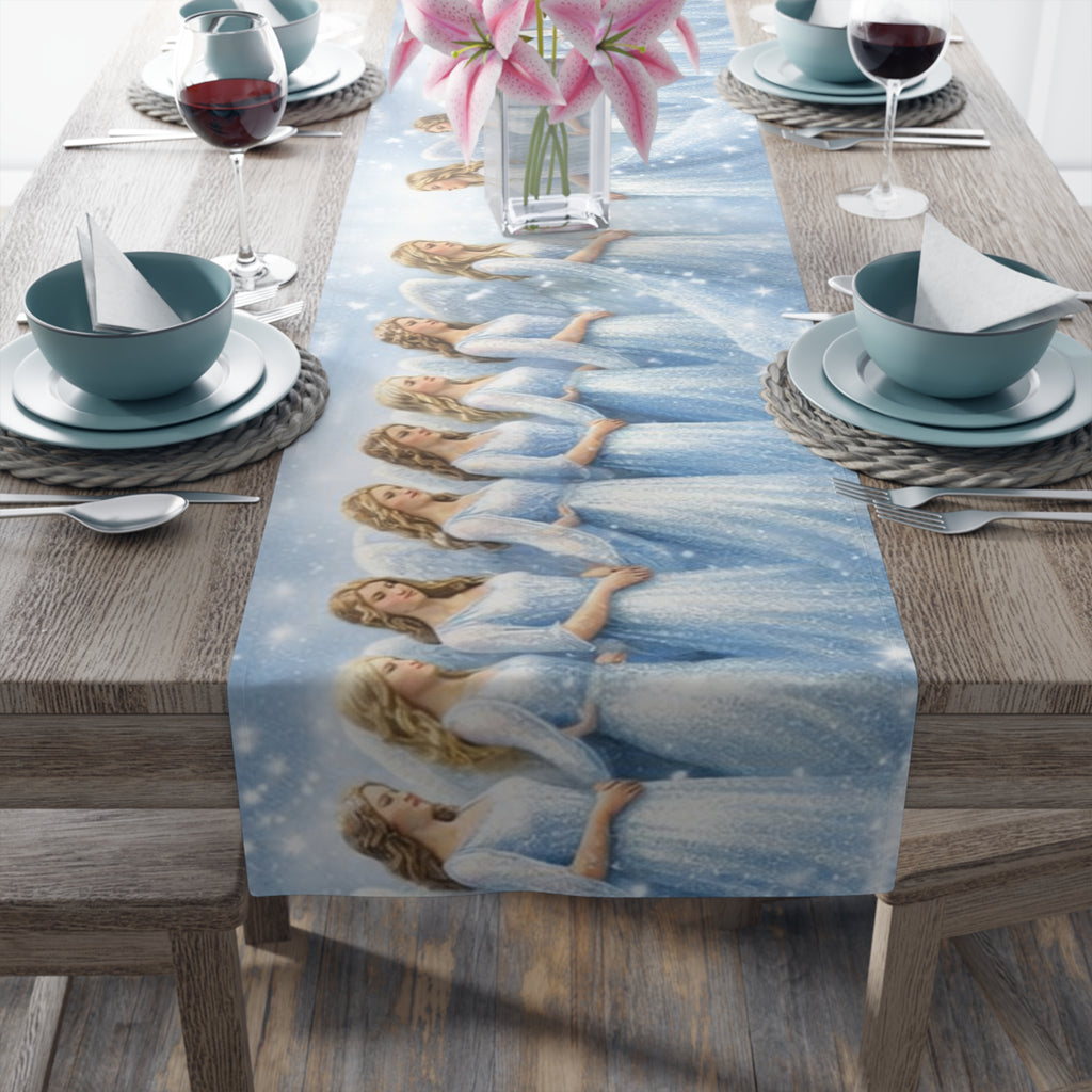 Angelic Women Illustration Table Runner | Heavenly Figures, Soft Pastel