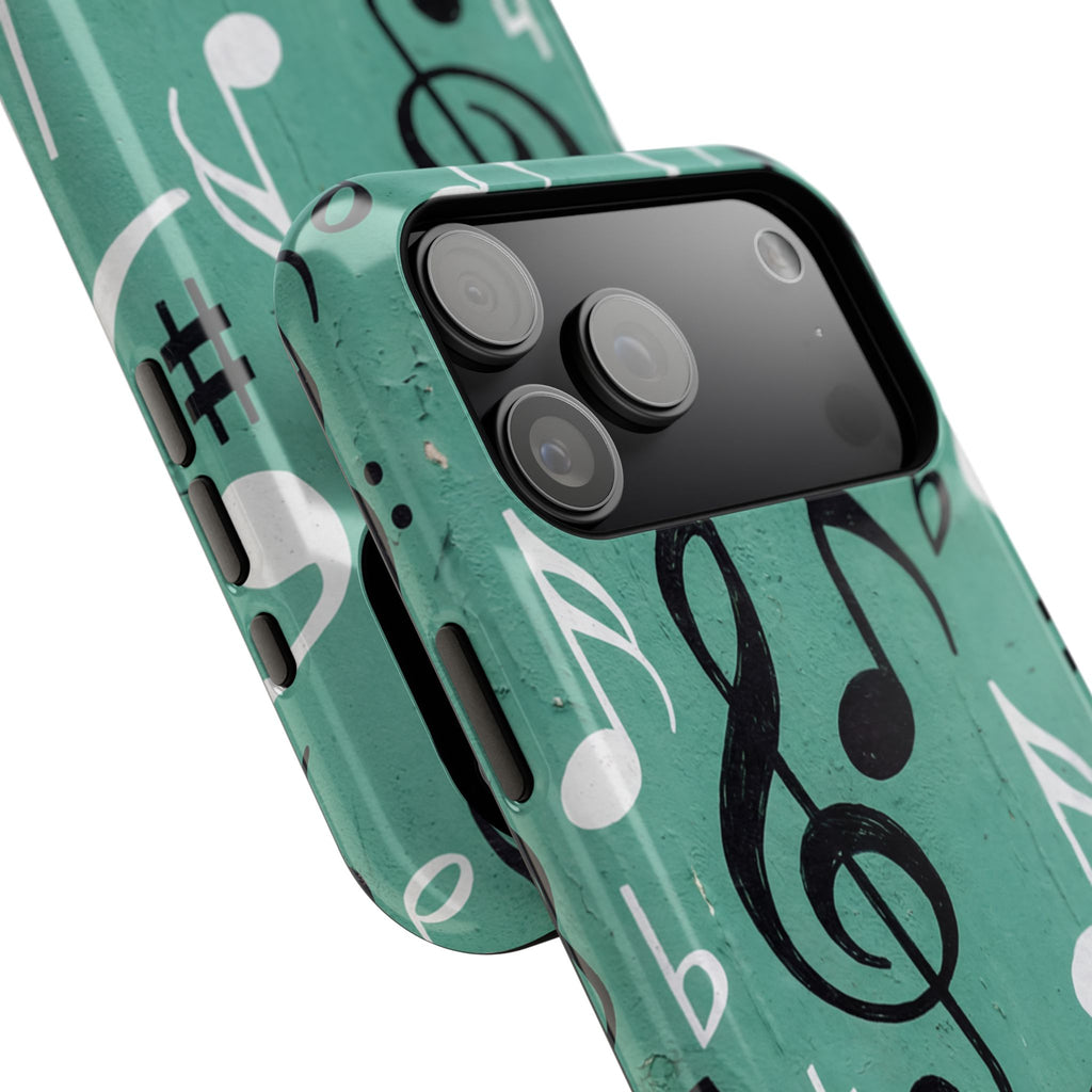 Teal Music Notes Phone Case | Impact-Resistant Case
