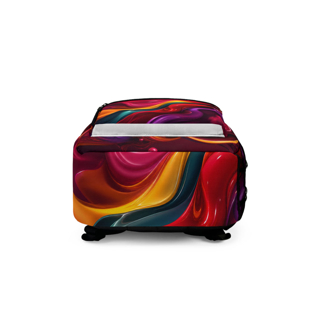 Abstract Color Swirl Backpack | Vibrant Liquid Art, Red Purple Yellow