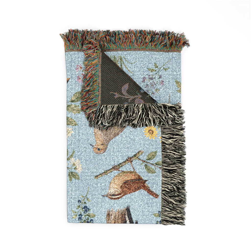 Vintage Bird Blue Botanical Woven Blanket