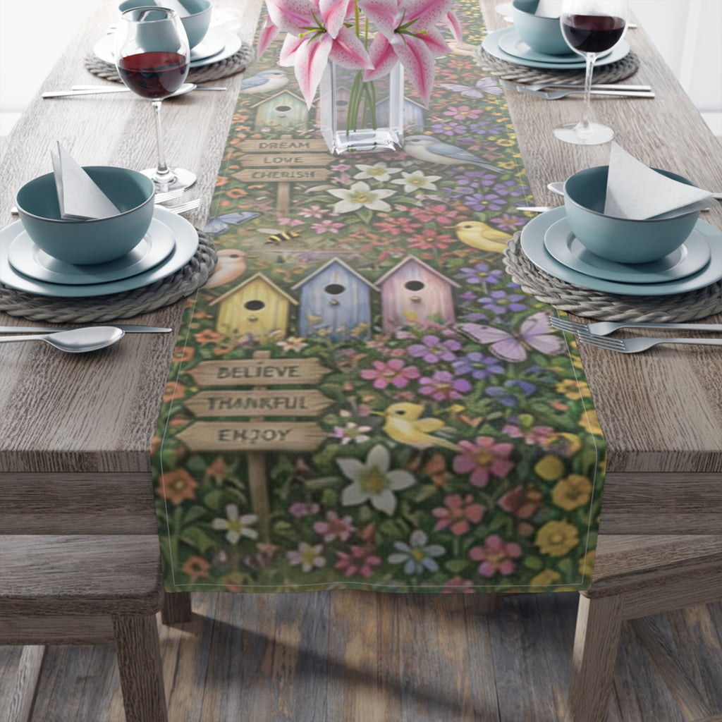 Floral Garden Birds Bees Butterflies Table Runner