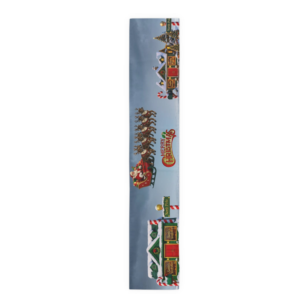 Christmas Village Scene Table Runner | Holiday Snowy Cottage Design