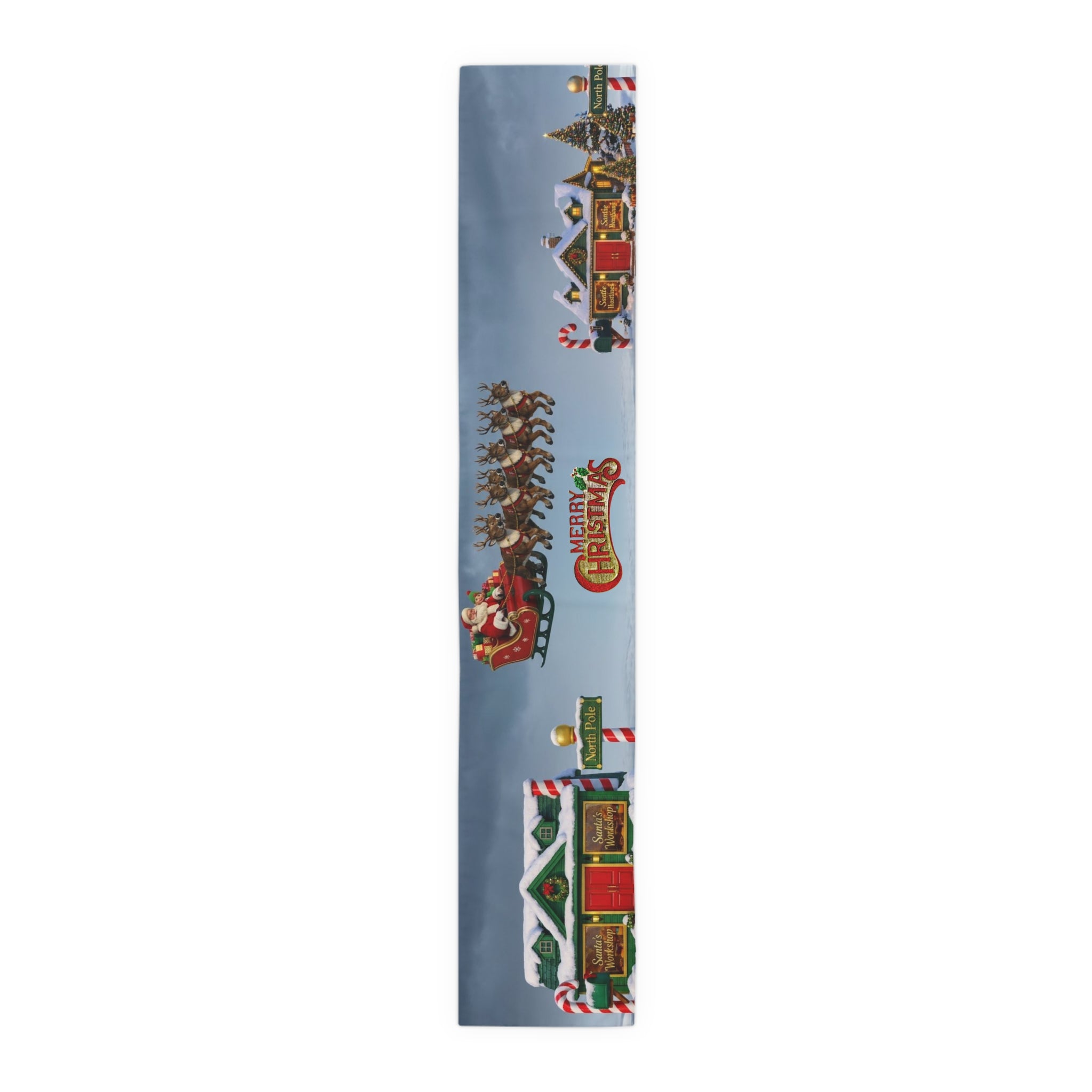Christmas Village Scene Table Runner | Holiday Snowy Cottage Design